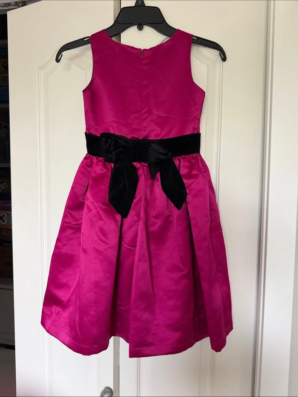 Fuchsia Sleeveless Party Dress with Black Velvet Waistband - Kids